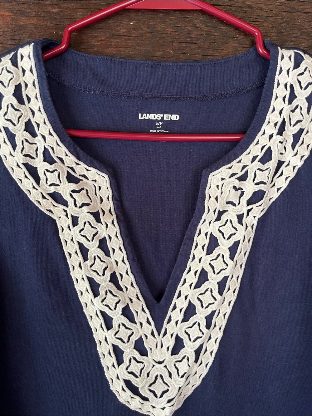 Lands' End Navy Sleeveless Beach Cover Up Dress Size SP with White Crochet Trim
